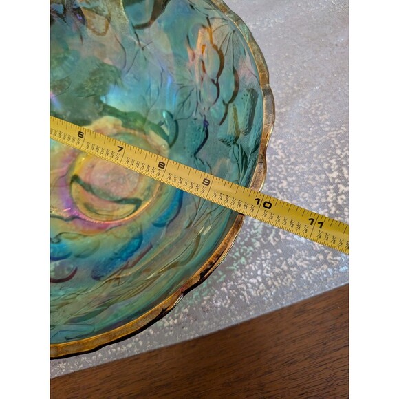 Indiana Carnival Glass Madeira Round Raised Fruit/Punch Bowl Iridescent Teal VTG - Picture 10 of 12